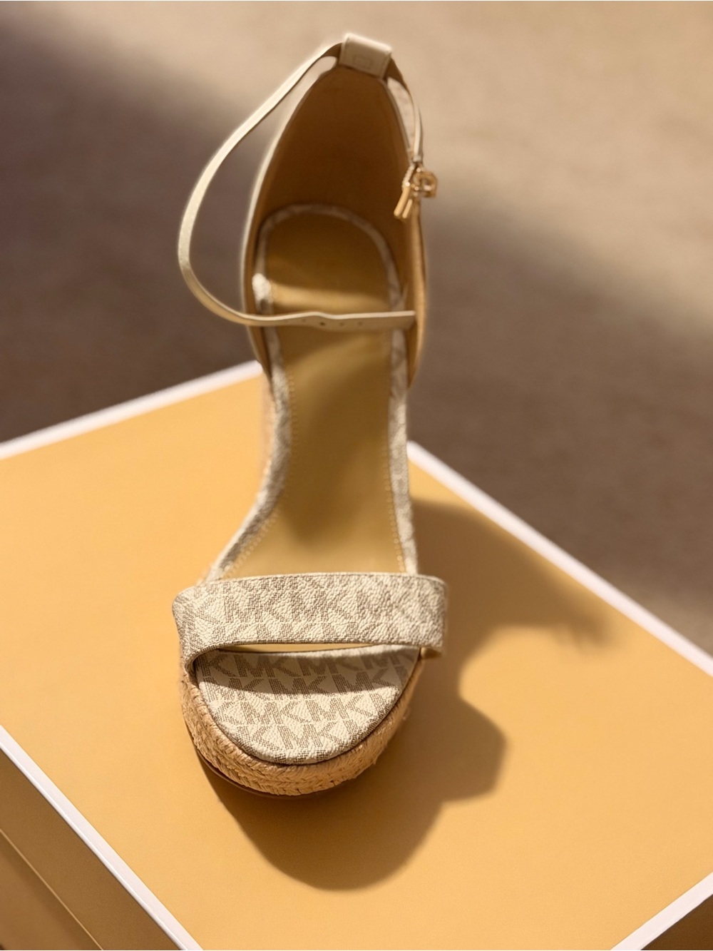 Brand new in box. Never worn. Michael Kors Cream and Tan Espadrille Wedge Sandal - Picture 2 of 5